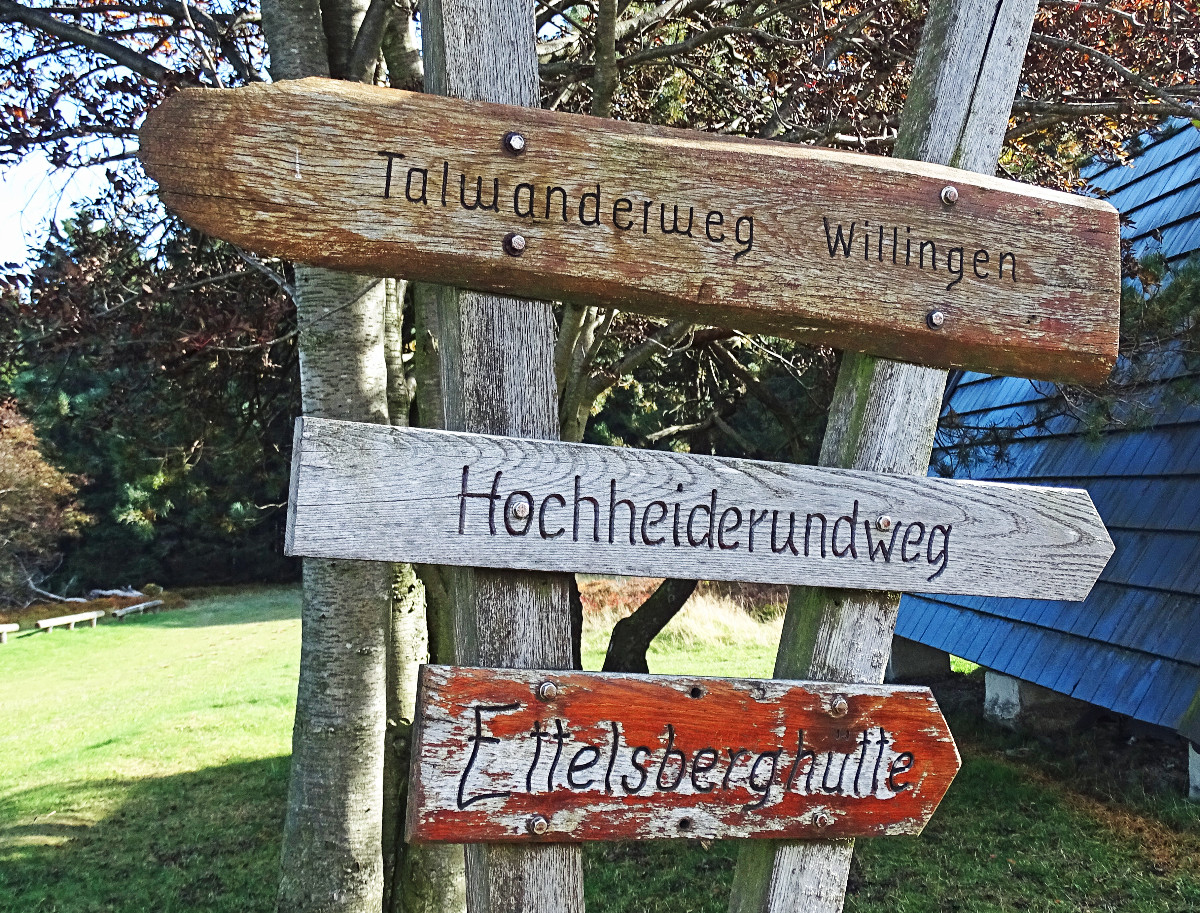 Wanderwegweiser auf dem Ettelsberg bei Willingen im Sauerland
